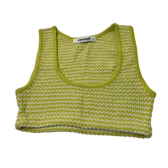 Venroy Tops - Venroy Striped Cotton Knit Bralette in Chartreuse/Off White Stripe